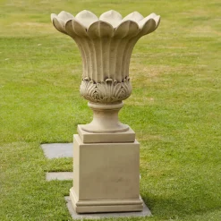 Statues & Sculptures Round|Large-Annecy Vase on Pedestal Stone Garden Planter