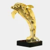 Statues & Sculptures Table Top|Floor Standing-Aqua Dolphin 70cm Gold Metal Garden Sculpture