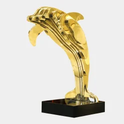 Statues & Sculptures Floor Standing|Abstract-Aqua Dolphin 105cm Gold Metal Garden Sculpture