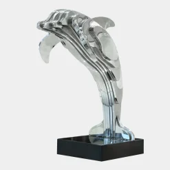 Statues & Sculptures Floor Standing|Abstract-Aqua Dolphin 105cm Silver Metal Garden Sculpture
