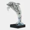 Statues & Sculptures Table Top|Floor Standing-Aqua Dolphin 70cm Silver Metal Garden Sculpture