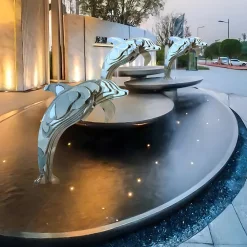 Statues & Sculptures Table Top|Floor Standing-Aqua Dolphin 70cm Silver Metal Garden Sculpture