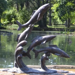 Statues & Sculptures Sealife-Atlantic Salmon Fish Bronze Metal Garden Sculpture