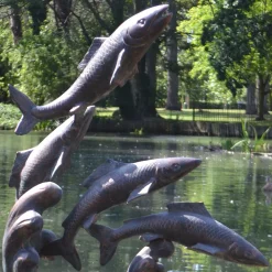 Statues & Sculptures Sealife-Atlantic Salmon Fish Bronze Metal Garden Sculpture