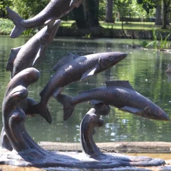 Statues & Sculptures Sealife-Atlantic Salmon Fish Bronze Metal Garden Sculpture