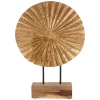 Statues & Sculptures Table Top|Abstract-Aurora Disc 48cm Gold Wood Indoor Sculpture