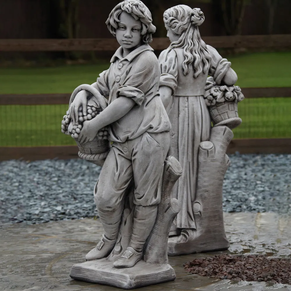 Statues & Sculptures Children-Autumn Boy Stone Garden Statue