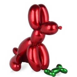 Statues & Sculptures Table Top|Floor Standing-Balloon Dog & Bone 46cm Red Resin Indoor Sculpture