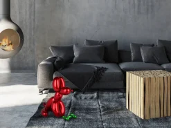 Statues & Sculptures Table Top|Floor Standing-Balloon Dog & Bone 46cm Red Resin Indoor Sculpture