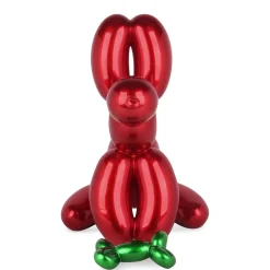 Statues & Sculptures Table Top|Floor Standing-Balloon Dog & Bone 46cm Red Resin Indoor Sculpture