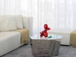 Statues & Sculptures Table Top|Floor Standing-Balloon Dog & Bone 28cm Red Resin Indoor Sculpture