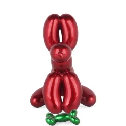 Statues & Sculptures Table Top|Floor Standing-Balloon Dog & Bone 28cm Red Resin Indoor Sculpture