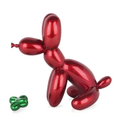 Statues & Sculptures Table Top|Floor Standing-Balloon Dog & Bone 28cm Red Resin Indoor Sculpture