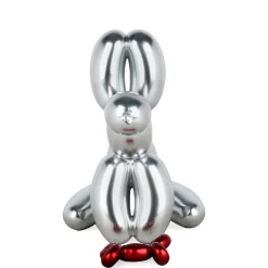 Statues & Sculptures Table Top|Floor Standing-Balloon Dog & Bone 28cm Silver Resin Indoor Sculpture