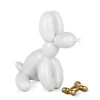 Statues & Sculptures Table Top|Floor Standing-Balloon Dog & Bone 28cm White Resin Indoor Sculpture