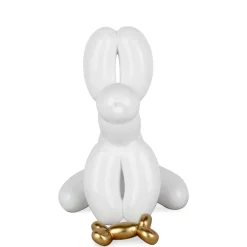 Statues & Sculptures Table Top|Floor Standing-Balloon Dog & Bone 28cm White Resin Indoor Sculpture