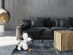 Statues & Sculptures Table Top|Floor Standing-Balloon Dog & Bone 46cm White Resin Indoor Sculpture