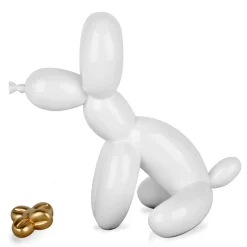 Statues & Sculptures Table Top|Floor Standing-Balloon Dog & Bone 46cm White Resin Indoor Sculpture