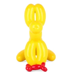 Statues & Sculptures Table Top|Floor Standing-Balloon Dog & Bone 46cm Yellow Resin Indoor Sculpture