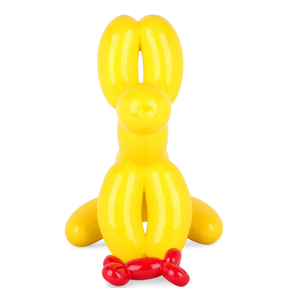 Statues & Sculptures Table Top|Floor Standing-Balloon Dog & Bone 46cm Yellow Resin Indoor Sculpture