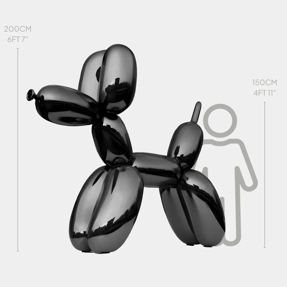 Statues & Sculptures Giant|Floor Standing-Balloon Dog 200cm Black Metal Garden Sculpture