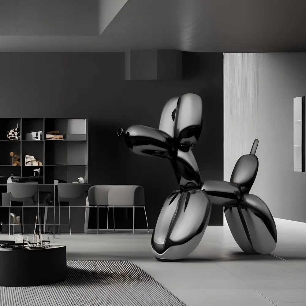 Statues & Sculptures Giant|Floor Standing-Balloon Dog 200cm Black Metal Garden Sculpture