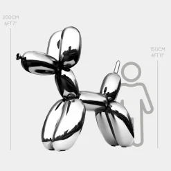 Statues & Sculptures Giant|Floor Standing-Balloon Dog 200cm Chrome Metal Garden Sculpture