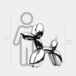 Statues & Sculptures Floor Standing|Balloon Dogs-Balloon Dog 100cm Chrome Metal Garden Sculpture