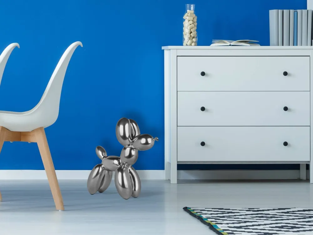 Statues & Sculptures Table Top|Floor Standing-Balloon Dog 46cm Silver Resin Indoor Sculpture