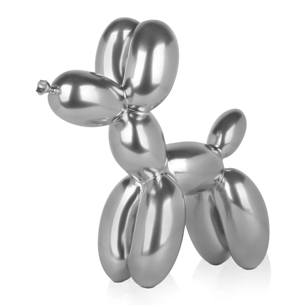Statues & Sculptures Table Top|Floor Standing-Balloon Dog 46cm Silver Resin Indoor Sculpture