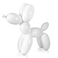 Statues & Sculptures Table Top|Floor Standing-Balloon Dog 46cm White Resin Indoor Sculpture