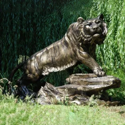 Statues & Sculptures Wildlife-Bengal Tiger Life-Size Bronze Metal Garden Statue