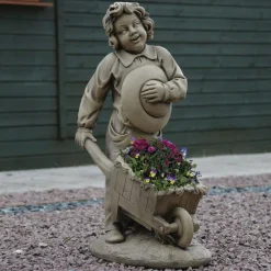 Statues & Sculptures Children-Boy & Barrow Stone Garden Statue