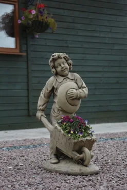 Statues & Sculptures Children-Boy & Barrow Stone Garden Statue