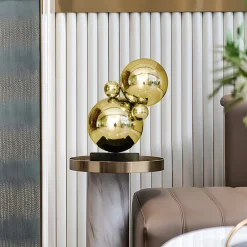 Statues & Sculptures Table Top|Abstract-Bubble Bobble 55cm Gold Metal Indoor Sculpture