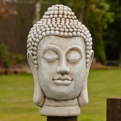 Statues & Sculptures Buddha-Buddha Head Bust Stone Garden Ornament