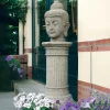 Statues & Sculptures Buddha-Buddha Head Stone Garden Ornament on Pedestal