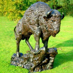 Statues & Sculptures Wildlife-Buffalo Life-Size Bronze Metal Garden Statue
