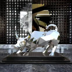 Statues & Sculptures Farm|Contemporary-Bull 120cm Geometric Metal Garden Sculpture