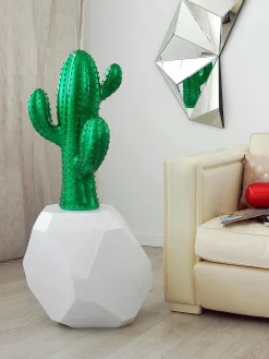 Statues & Sculptures Floor Standing|Contemporary-Cactus Essence 68cm Green Resin Indoor Sculpture