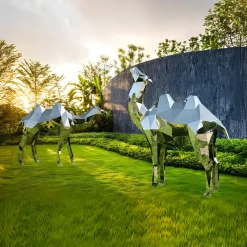 Statues & Sculptures Wildlife|Contemporary-Camel 210cm Geometric Metal Garden Sculpture
