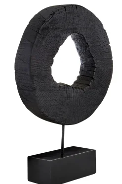 Statues & Sculptures Table Top|Abstract-Carbon Halo 53cm Black Wood Indoor Sculpture