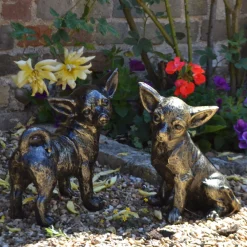 Statues & Sculptures Dogs-Chihuahua Dogs Bronze Metal Garden Ornaments