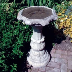 Statues & Sculptures Bird Baths-Classic Ornate Stone Garden Birdbath