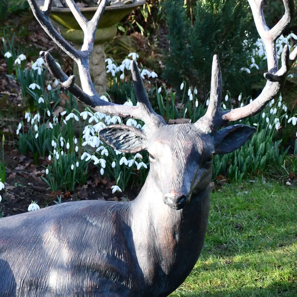 Statues & Sculptures Stags & Deers-Classic Stag 84cm Bronze Metal Garden Statue