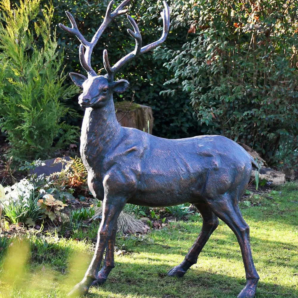 Statues & Sculptures Stags & Deers-Classic Stag 143cm Bronze Metal Garden Statue