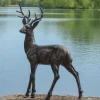 Statues & Sculptures Stags & Deers-Classic Stag Deer 79cm Bronze Metal Garden Statue