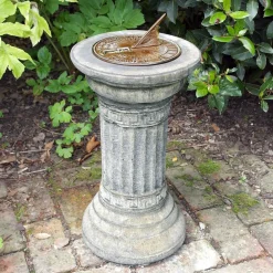 Statues & Sculptures Garden Sundials-Classical Aged Brass Stone Garden Sundial