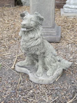 Statues & Sculptures Dogs-Collie Puppy Dog Stone Garden Ornament