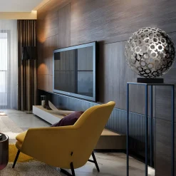 Statues & Sculptures Table Top|Abstract-Cosmic Sphere 48cm Silver Metal Indoor Sculpture